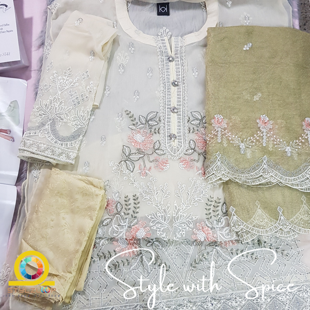 Cala Embroidered Chiffon By Tawakkal | Semi-stitched - Image 2