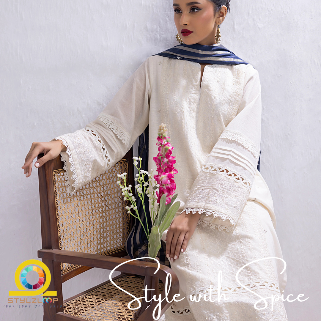 3 Piece Ready to wear Embroidered Luxury Pret | Lakhany-Off White (Imported from Pakistan) - Image 3