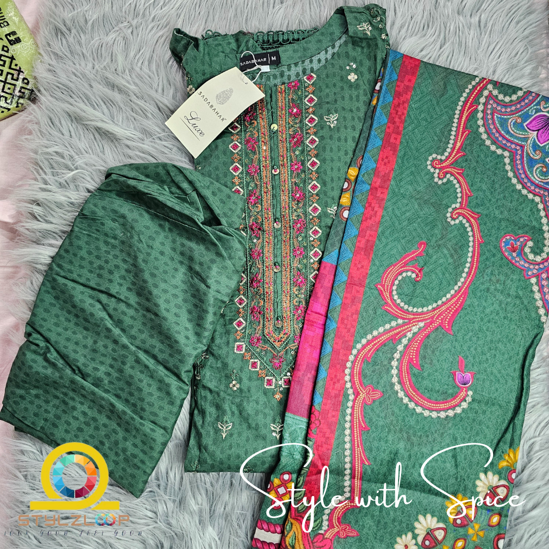 3 Piece Stitched SADABAHAR Premium Embroidered Printed Lawn Collection - Image 4