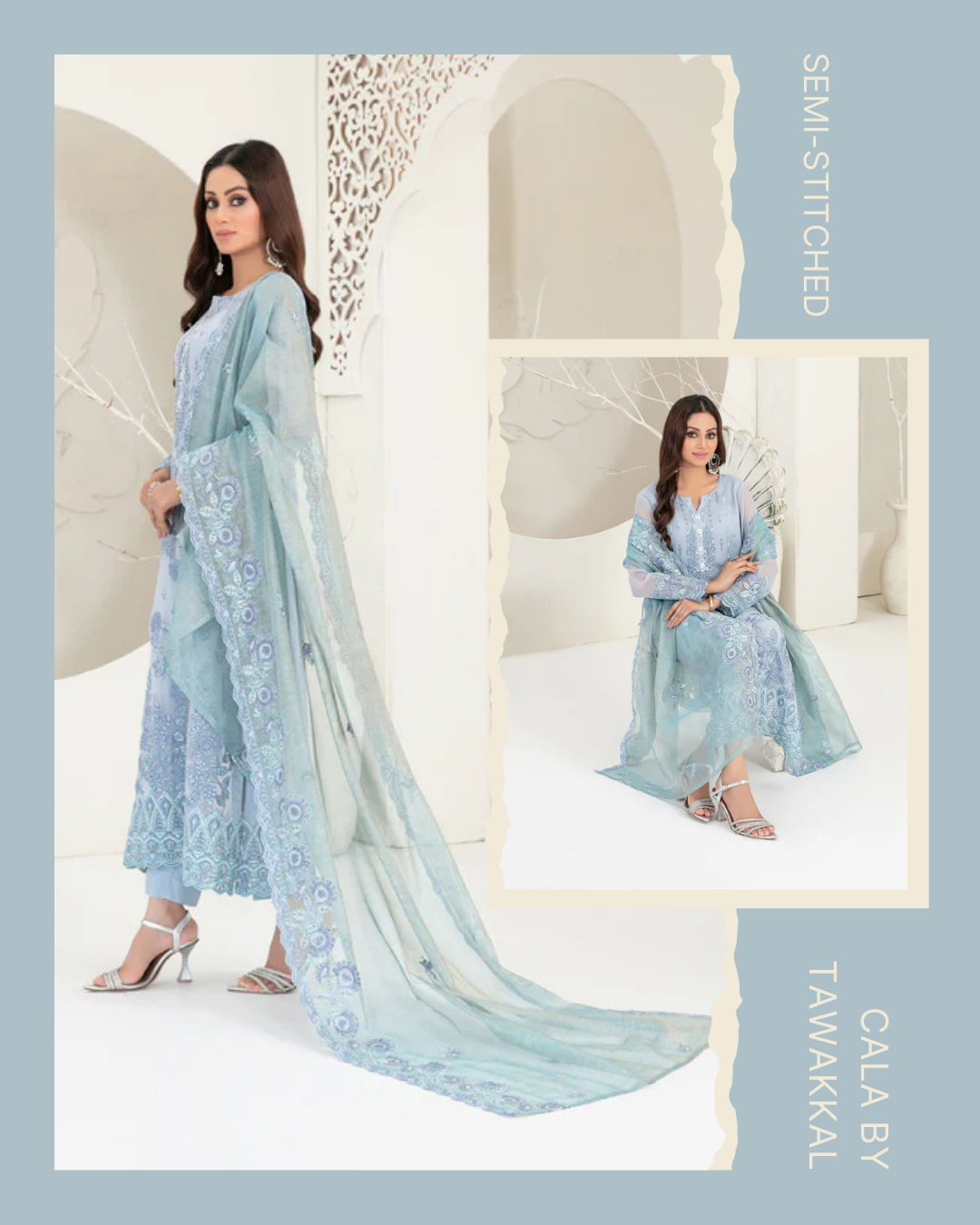 CALA BY TAWAKKAL Semi-stitched- Blue - Image 1