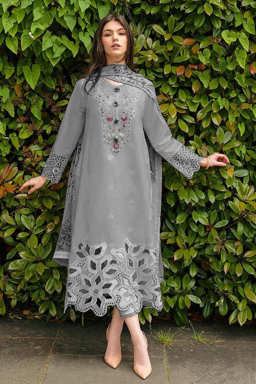 Azure Gray Organza Dress Party Wear Collection 3pc Unstitched - Image 1