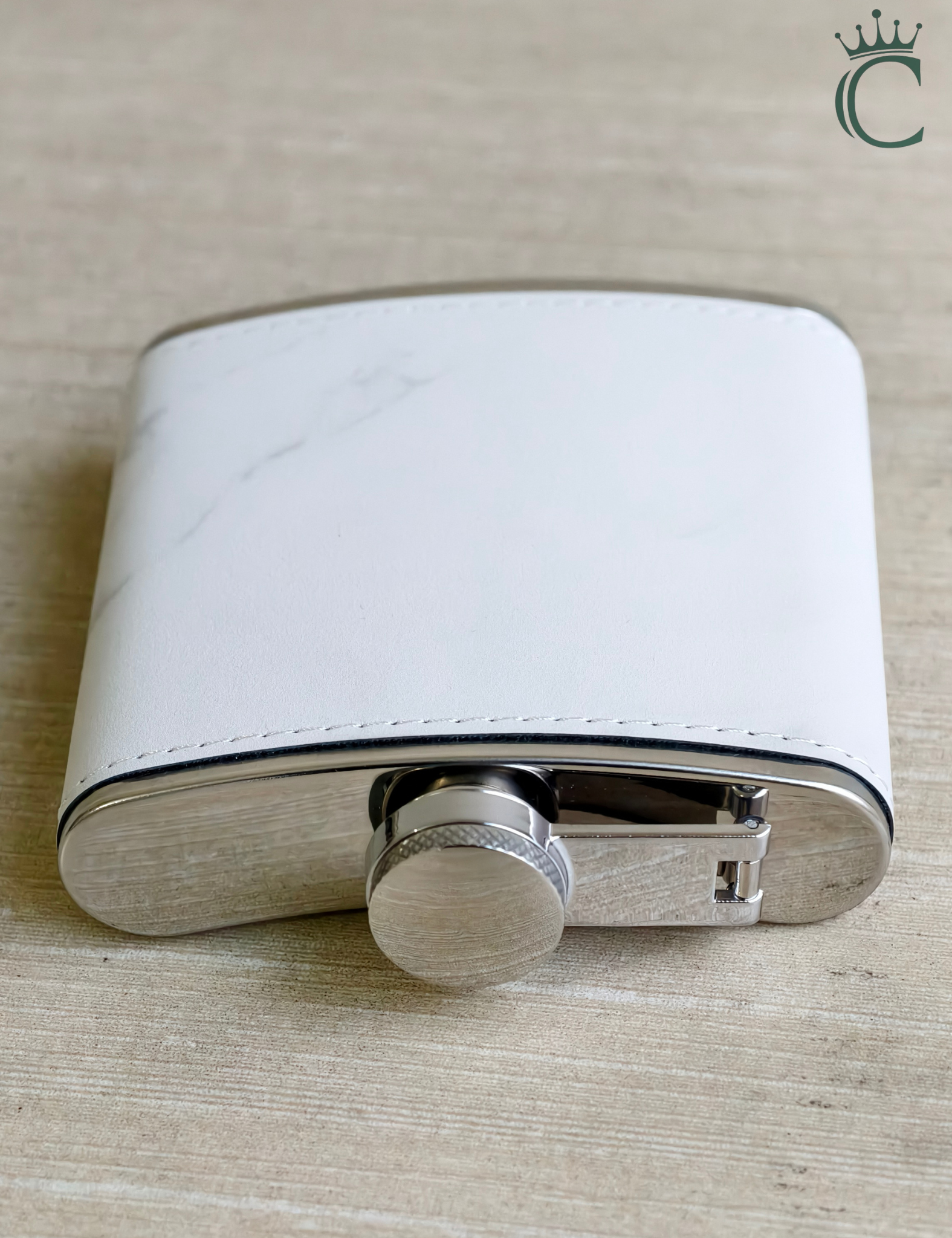 WHITE LEATHER HIP FLASK image 3