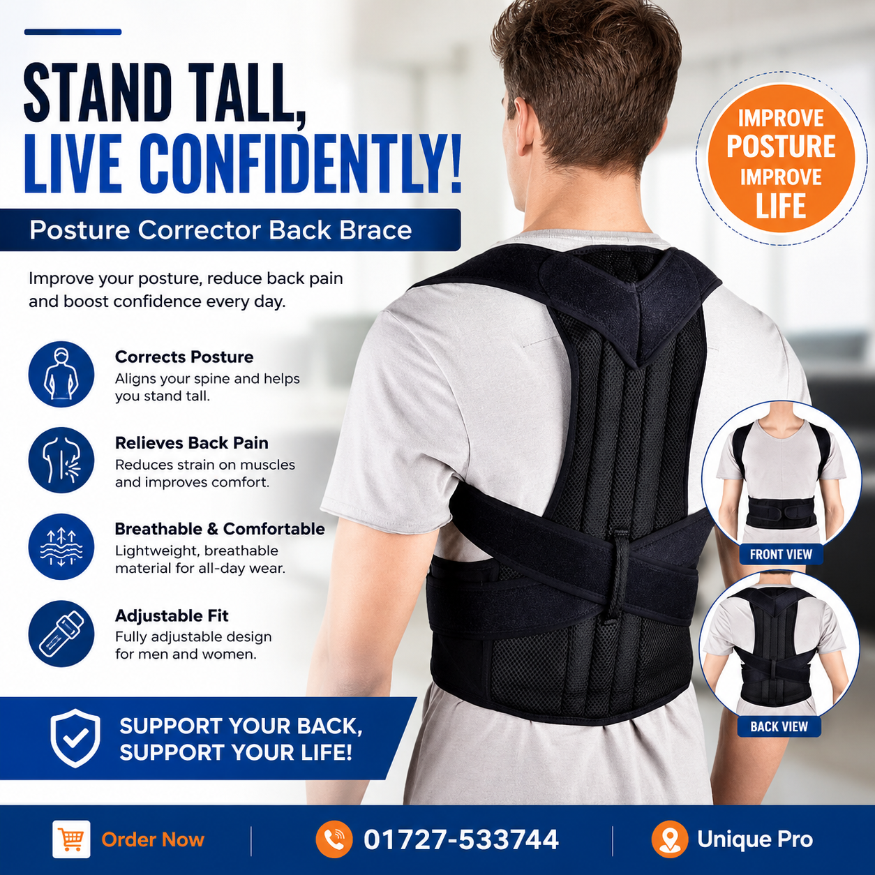 Adjustable Back Support Belt – Posture Corrector | Spine & Back Support Brace | Unisex