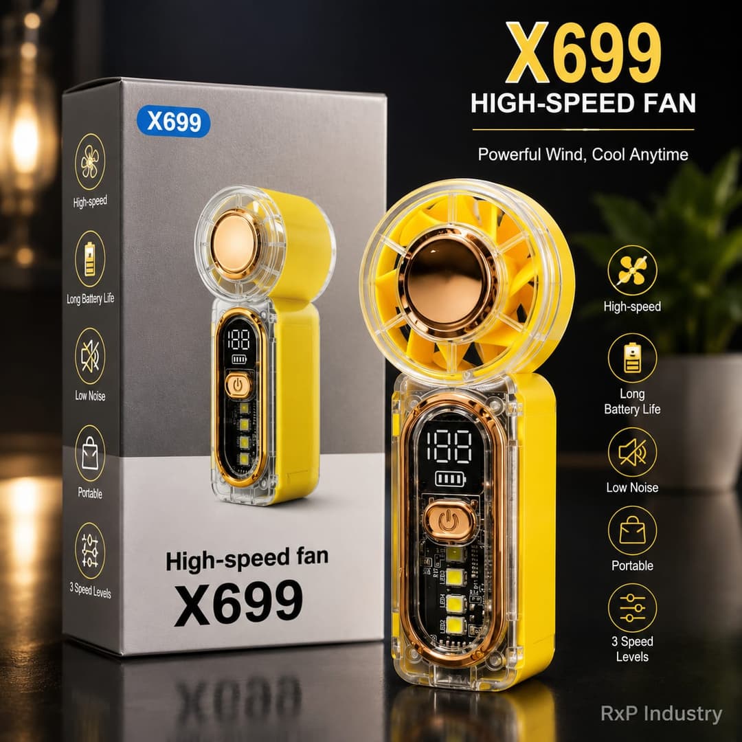 X699 High-Speed Portable Rechargeable Turbo Fan – Digital Display USB Handheld Mini Fan