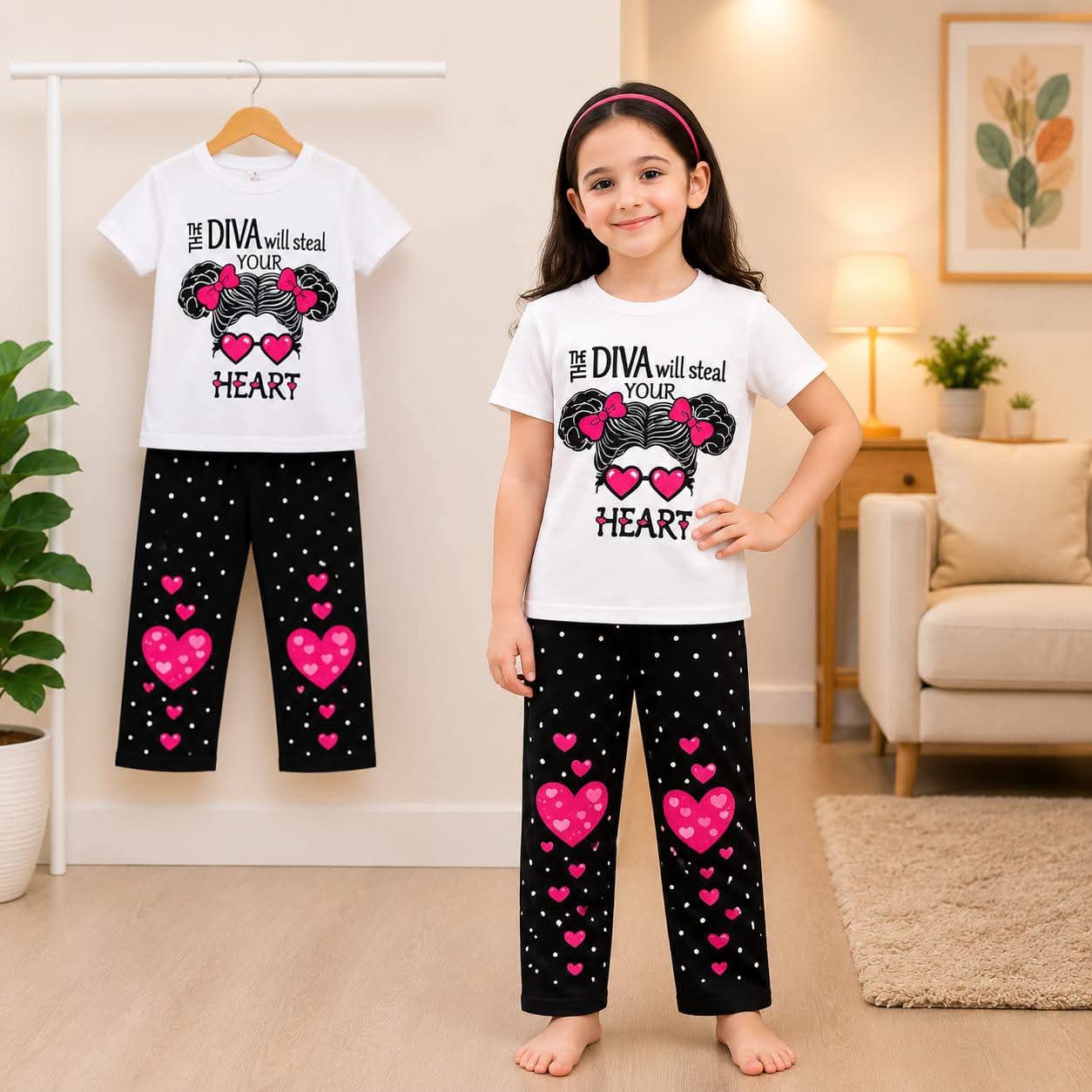The Diva White & Black 2-Piece Kids Outfit Set