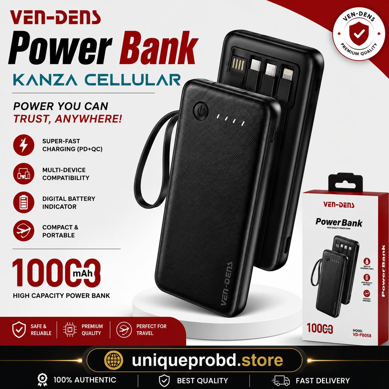Ven-Dens 10,000mAh Power Bank