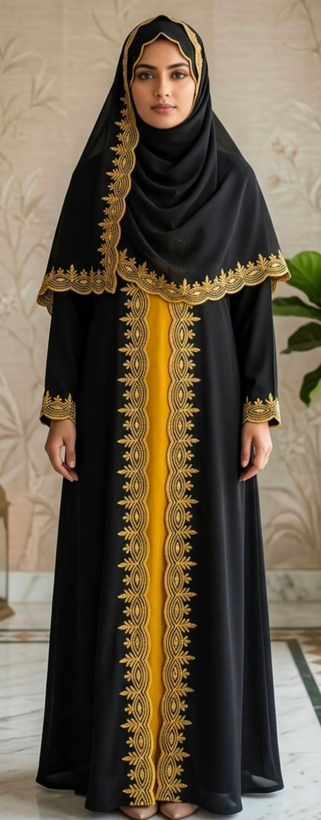Premium Dubai Cherry Fabric – Mirror Embroidery Abaya Set 🌸