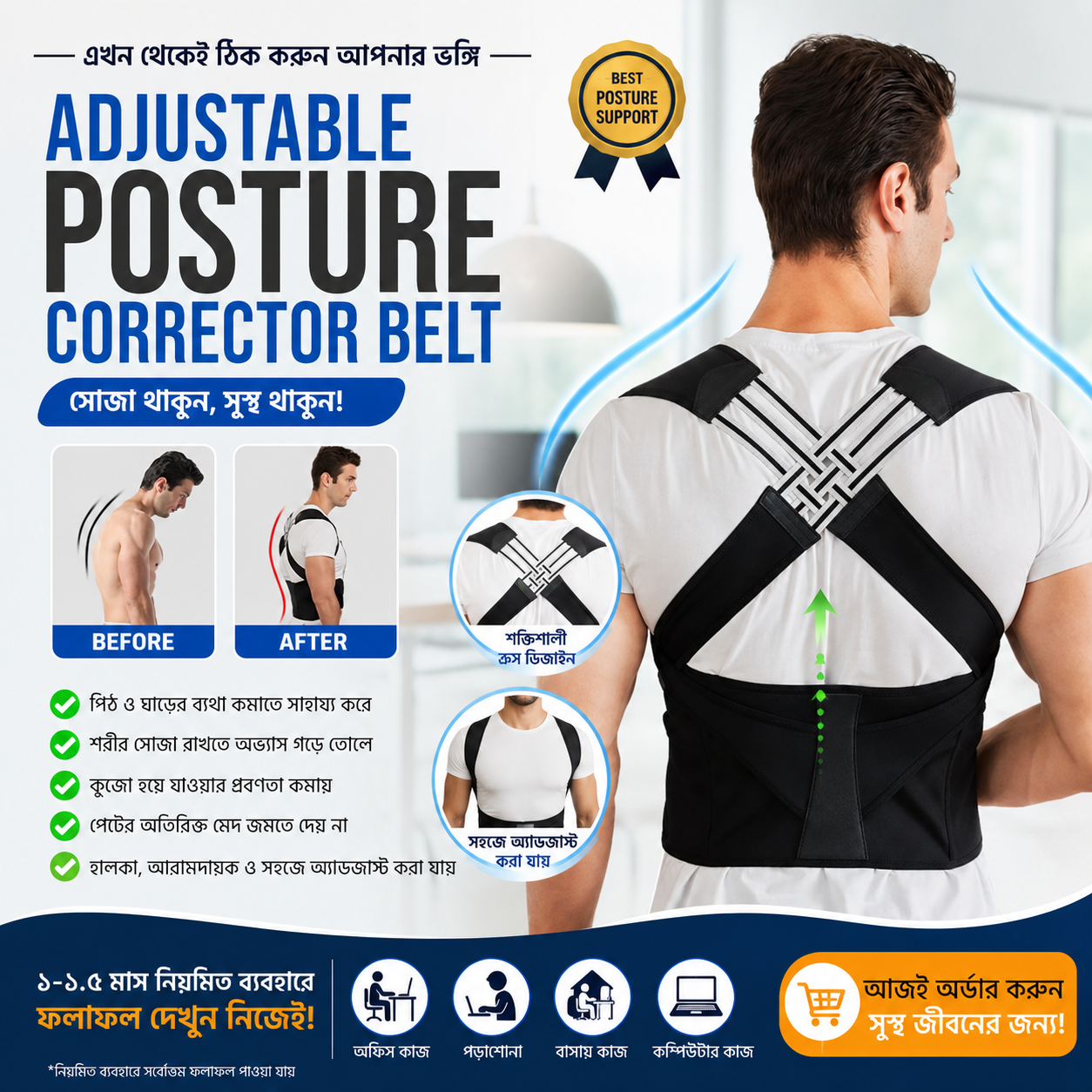 🔥 Back Straightener Adjustable Posture Belt 🔥