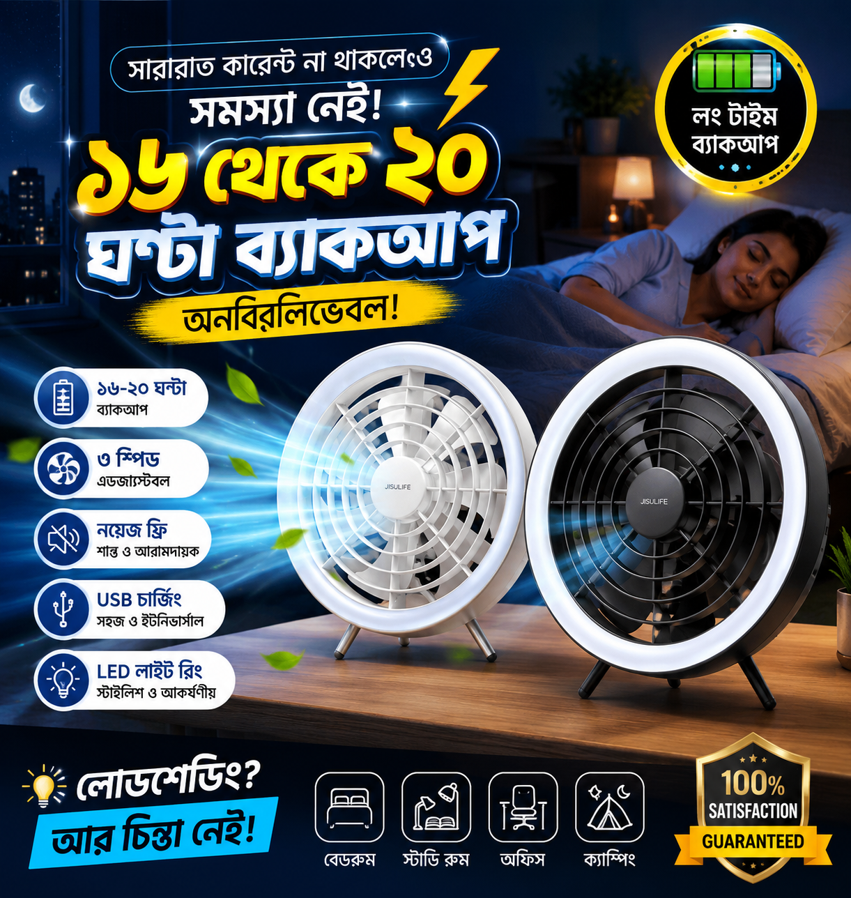 JISULIFE FA17 12000mAh Portable Outdoor Fan with Remote