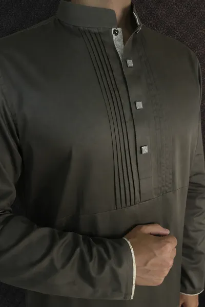 Classic Dark Olive Pleated Panjabi_img_0