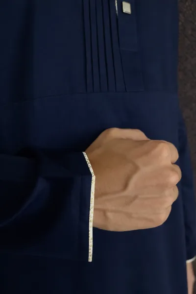 Classic Navy Blue Pleated Panjabi_img_2