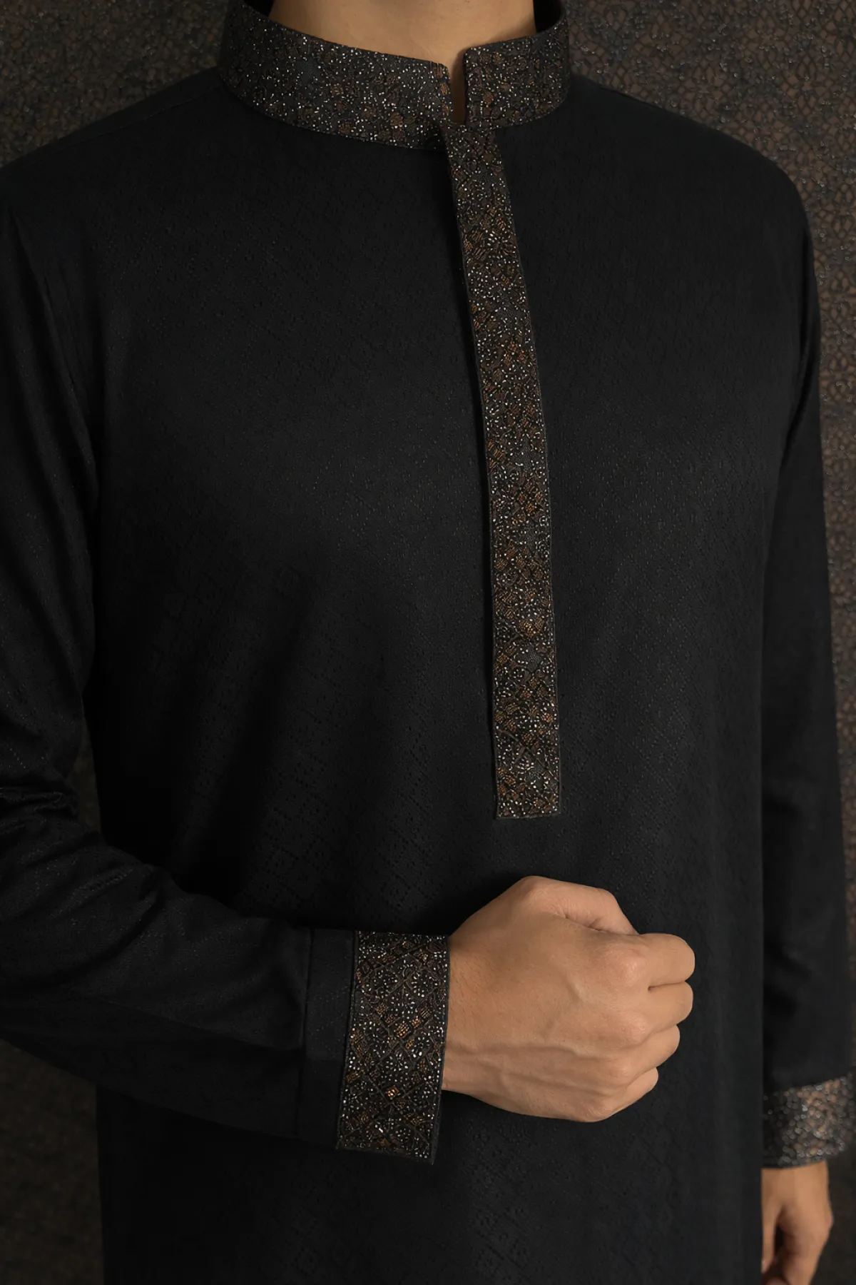 **STOCK OUT** Modern Jet Black Panjabi (Galaxy Contrast)
