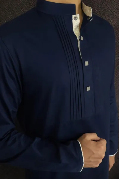 Classic Navy Blue Pleated Panjabi_img_0