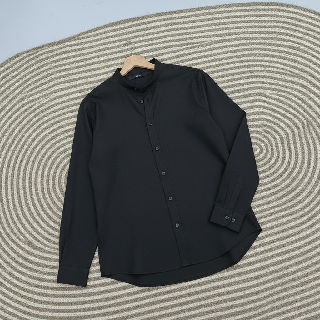 Formal Black Band collar shirt for men_img_1