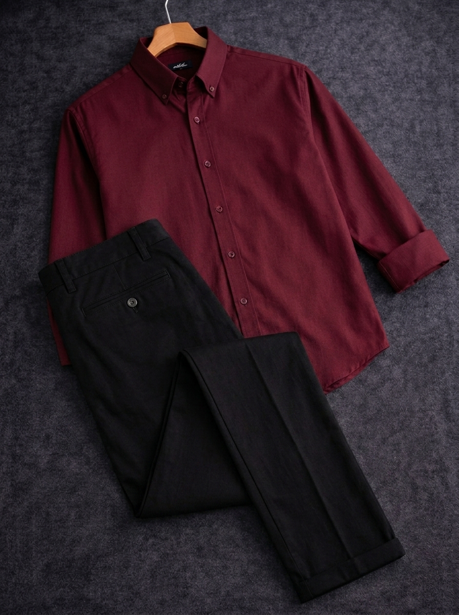 Maroon shirt with formal pant combo