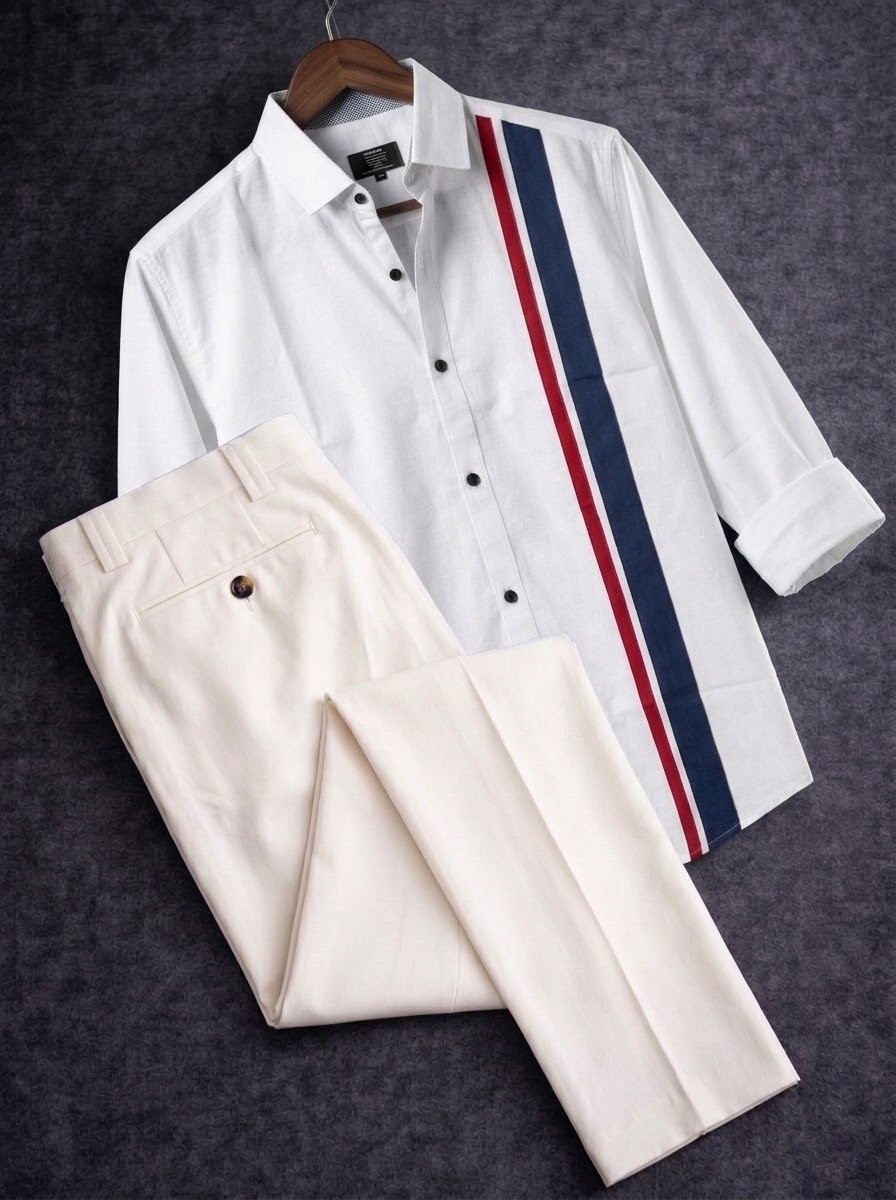 White shirt (stripe print) with formal pant combo_img_1