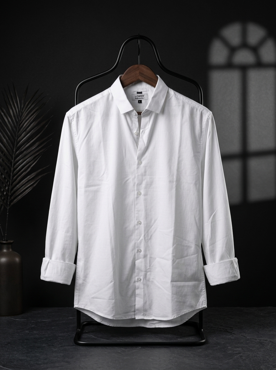 Solid single pocket pure cotton white shirt (only shirt)