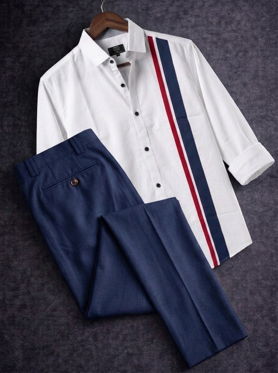 White shirt (stripe print) with formal pant combo_img_2