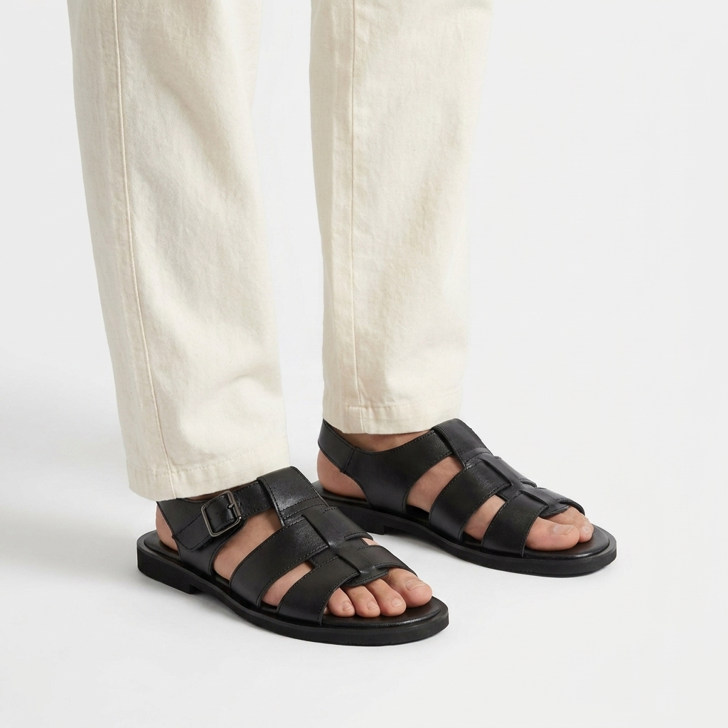 Premium pure lather slipper sandal with belt -004