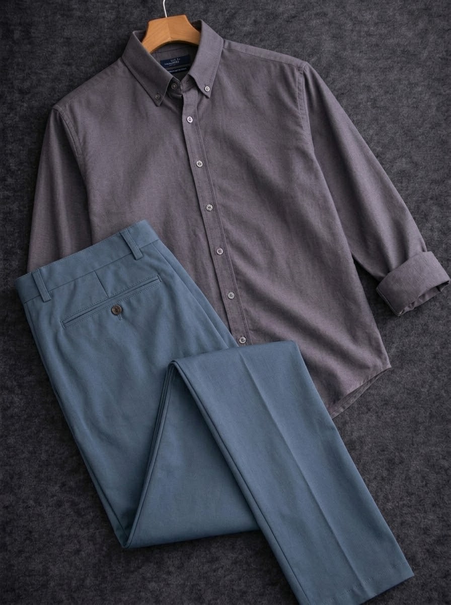 Deep ash shirt with greyish blue formal pant combo