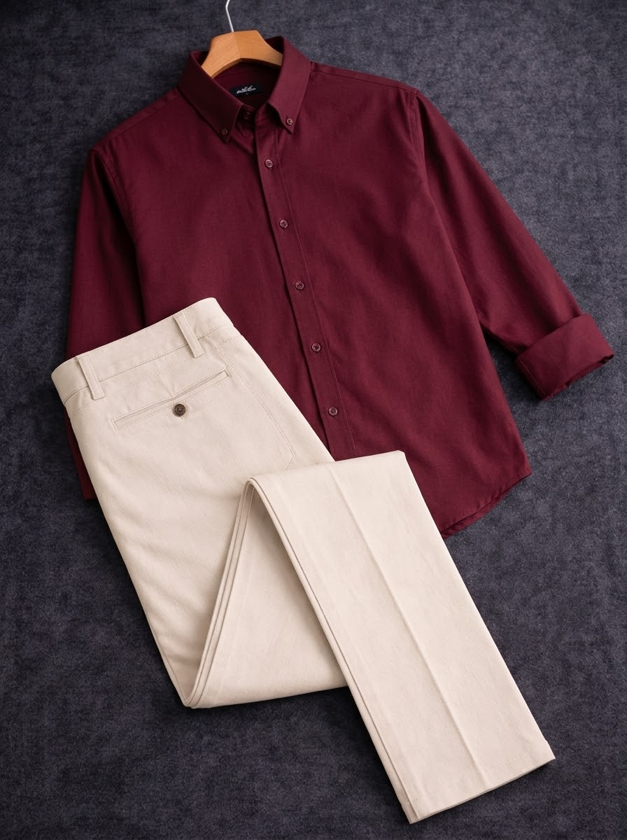 Maroon shirt with formal pant combo_img_0