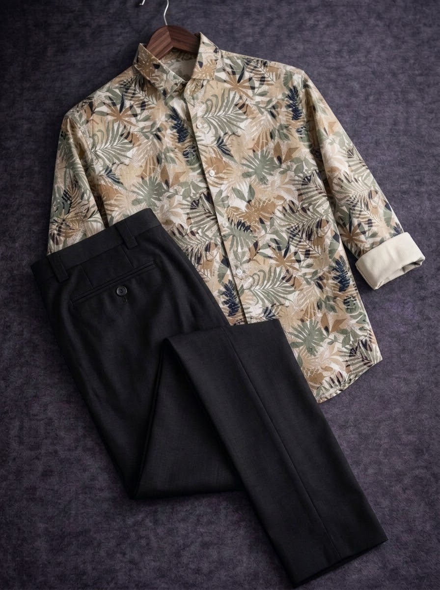 Print shirt with formal pant combo