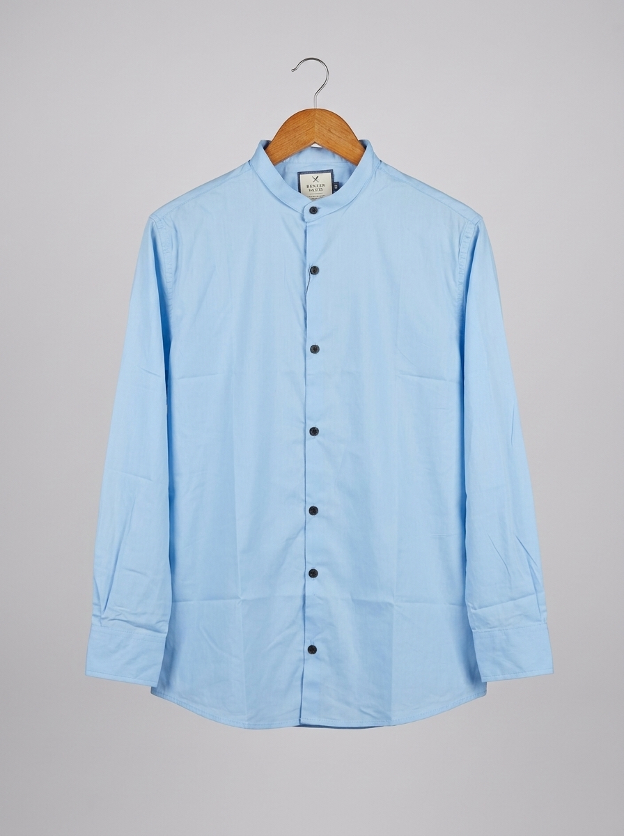 Band Collar shirt Sky blue