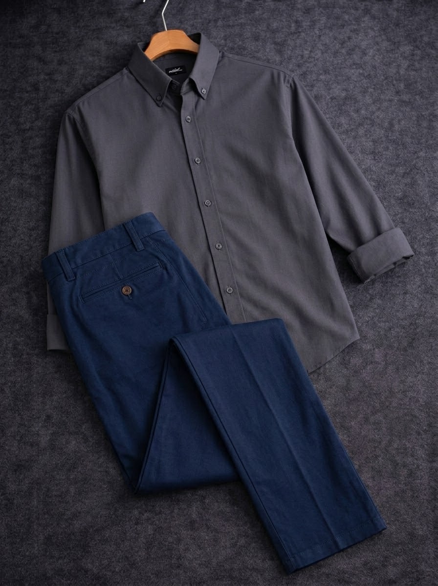 Deep ash shirt with Nevy formal pant combo
