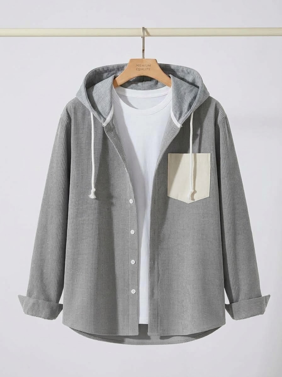 Corduroy Hooded shirt for winter (lite ash)
