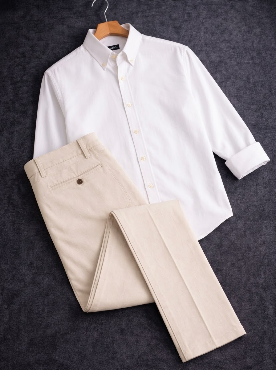 White shirt with off-white formal pant combo