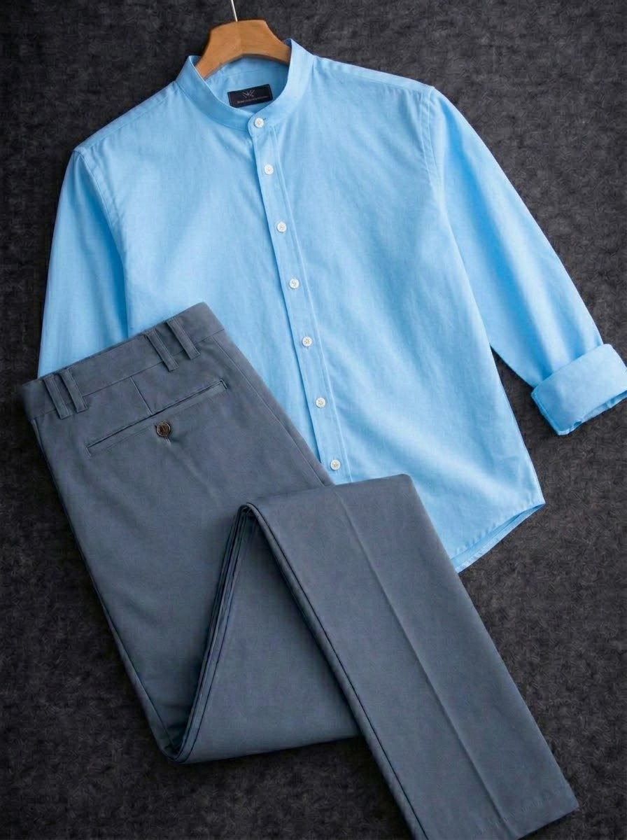 Band collar sky shirt with formal Pant_img_1