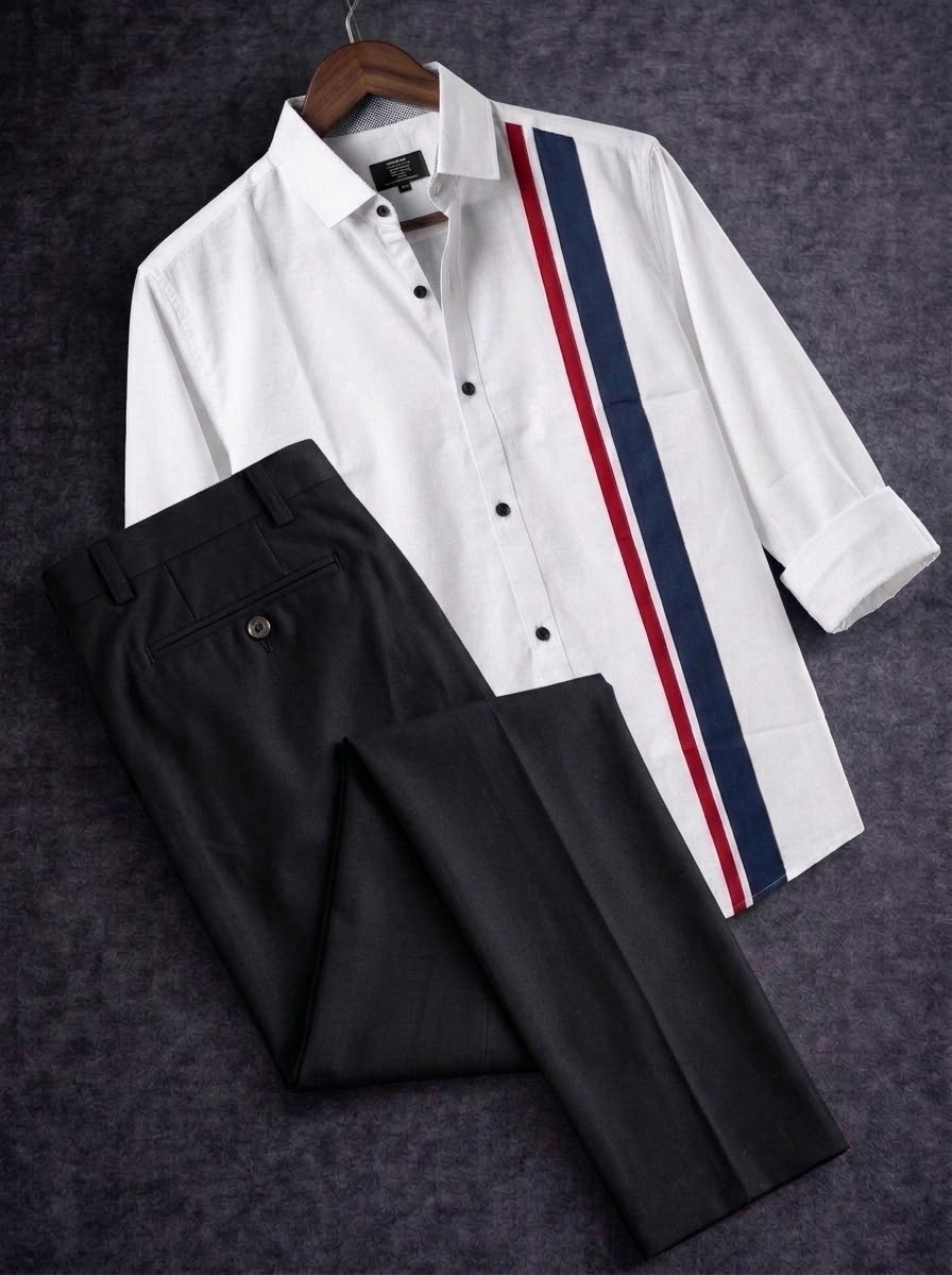 White shirt (stripe print) with formal pant combo