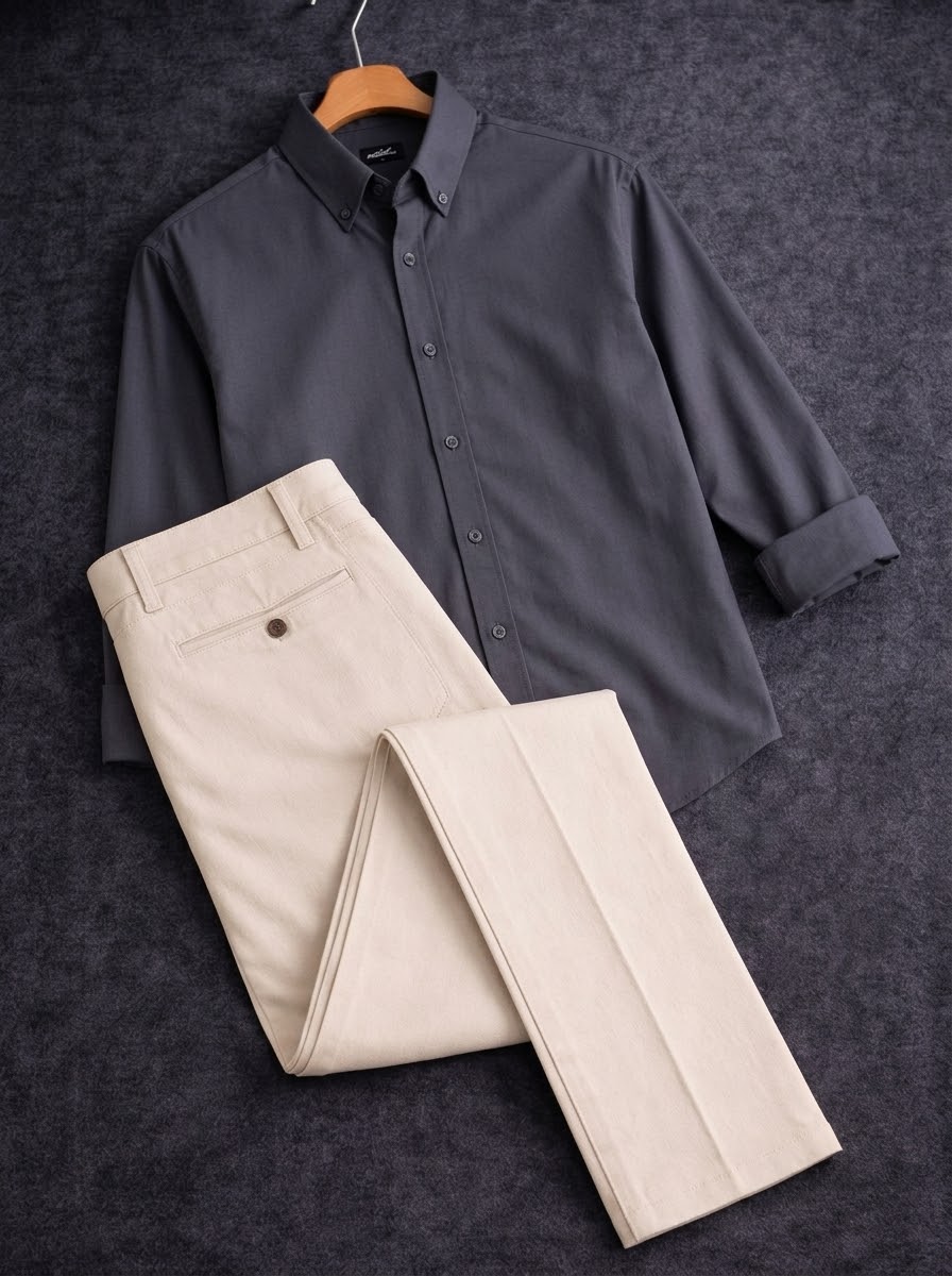 Deep ash shirt with gray formal pant combo