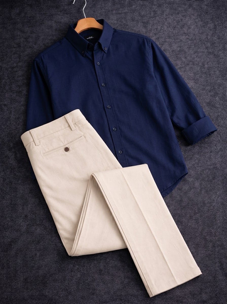 Formal off-white pant with nevy shirt