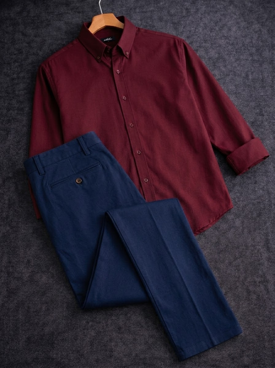 Maroon shirt with formal pant combo_img_2