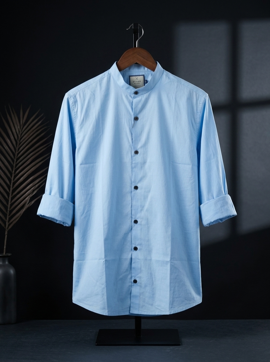 Band Collar shirt Sky blue