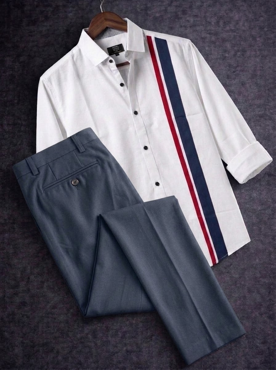 White shirt (stripe print) with formal pant combo_img_3