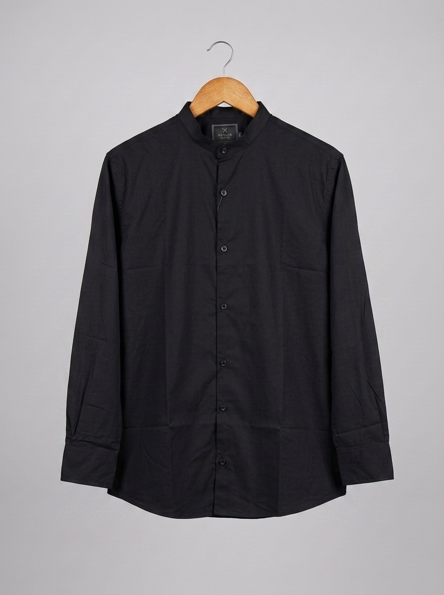 Formal Black Band collar shirt for men
