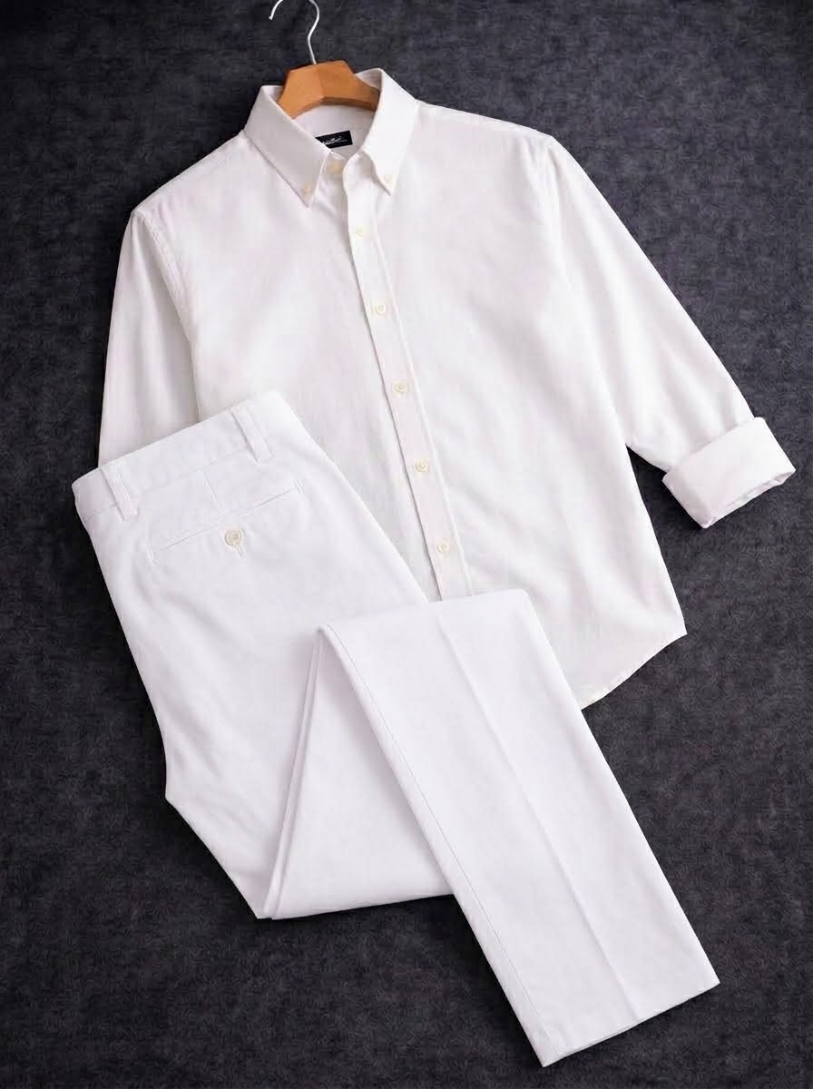 White shirt with white formal pant combo