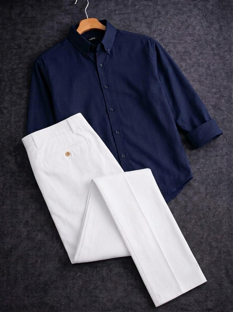Formal white pant with nevy shirt