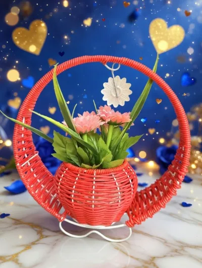 Red Round Decorative Flower Basket_img_0