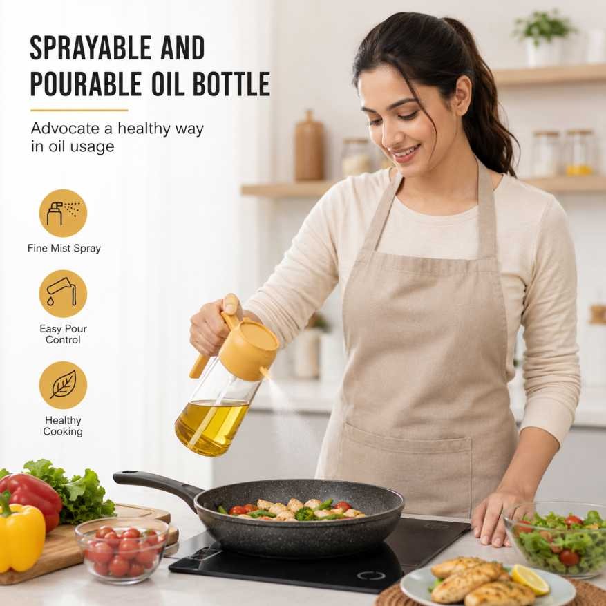 2 in 1 Glass Oil Spray Bottle 470ml Large Capacity Oil Sprayer Sauce Olive Oil Dispenser for Cooking Salads BBQ Grilling Baking thumbnail 2
