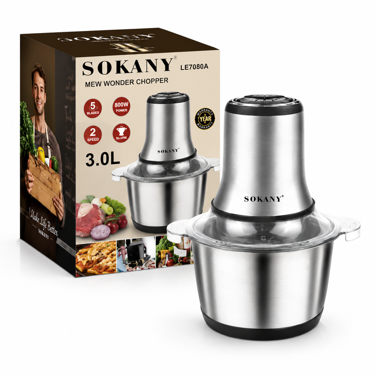 SOKANY 3L Mini Wonder Chopper 800W (LE-7080A)