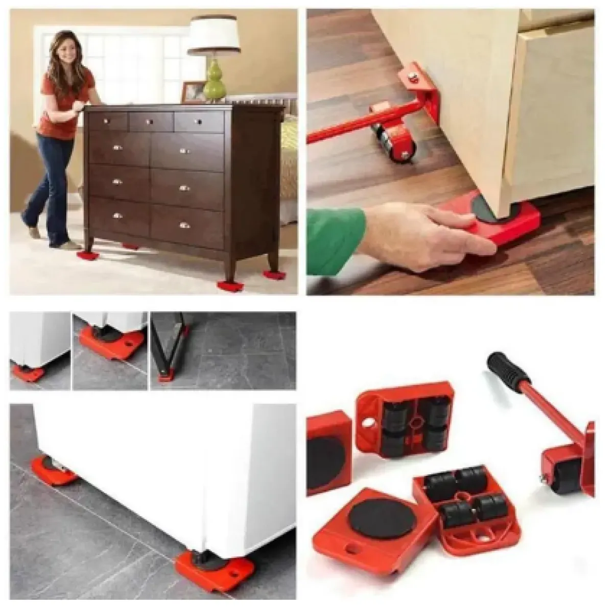 5 Piece Furniture Moving Heavy Hand Tool Set Furniture Lifter Mover for Sofa Bed Cabinet Wheel Bar + Mover Roller Transport (P-1897)