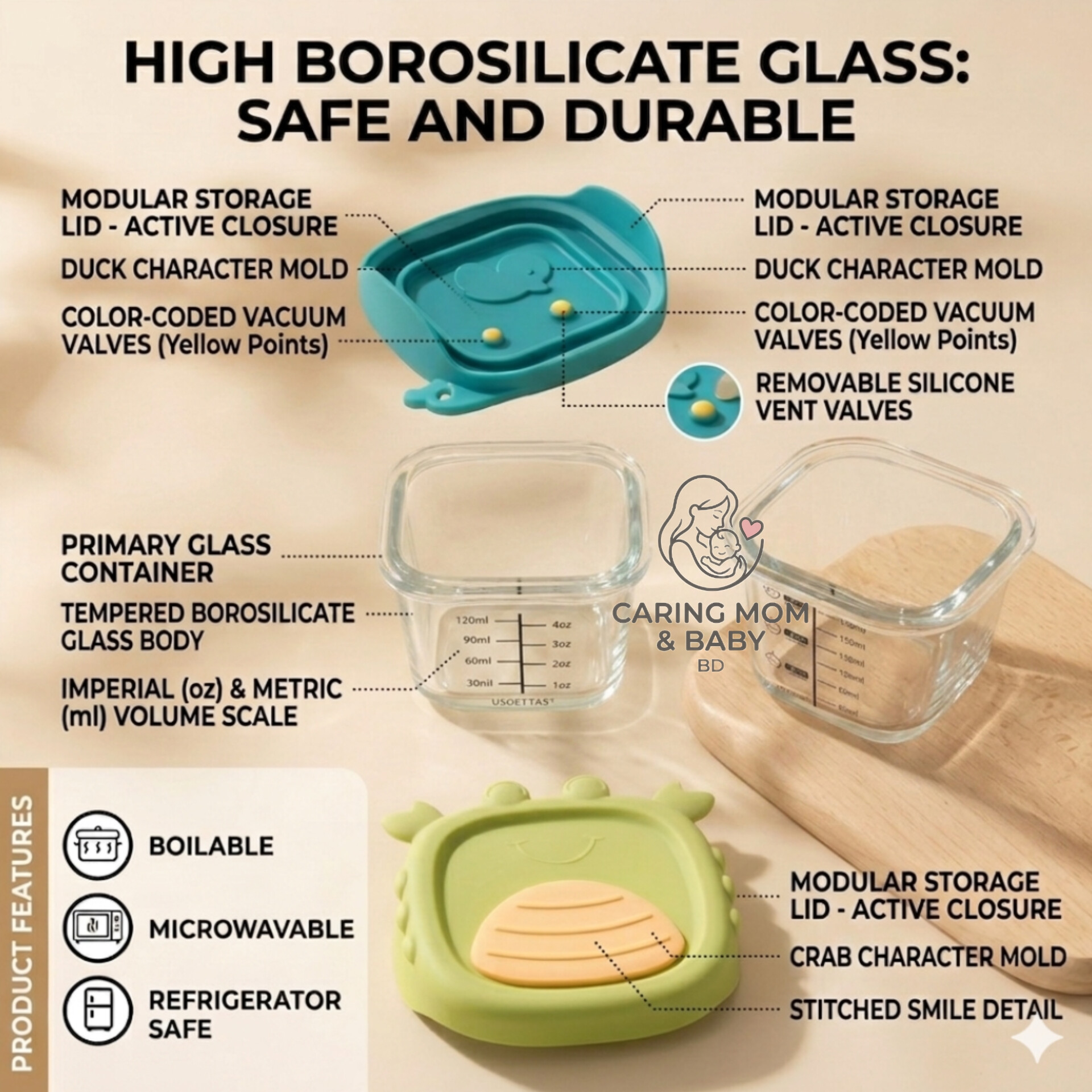 Baby Glass Food Supplement Box, Fresh Storage, Steamable Custard Bowl, Special Baby Food Supplement Bowl, Cup Mold Tool Set_img_6
