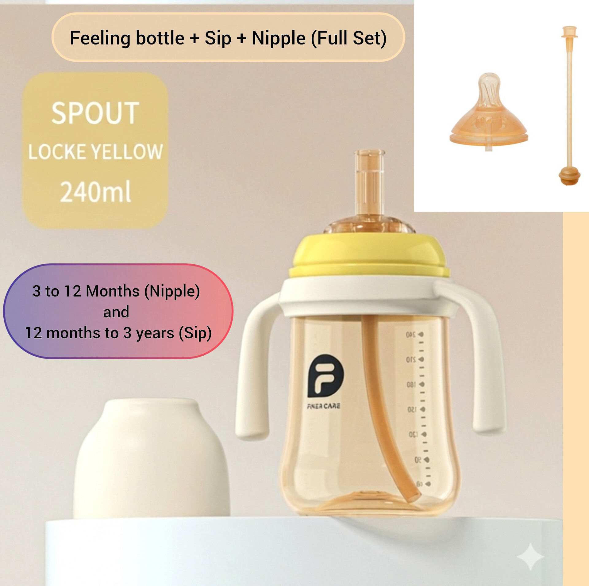 2-in-1 Universal Cup Head (Grows with your baby up to 5 years)Wide mouth PPSU feeding bottle for newborn baby anti-choking and anti-flatulence feeding bottle for children's pipette cup for big baby direct drinking tube feeding bottle.