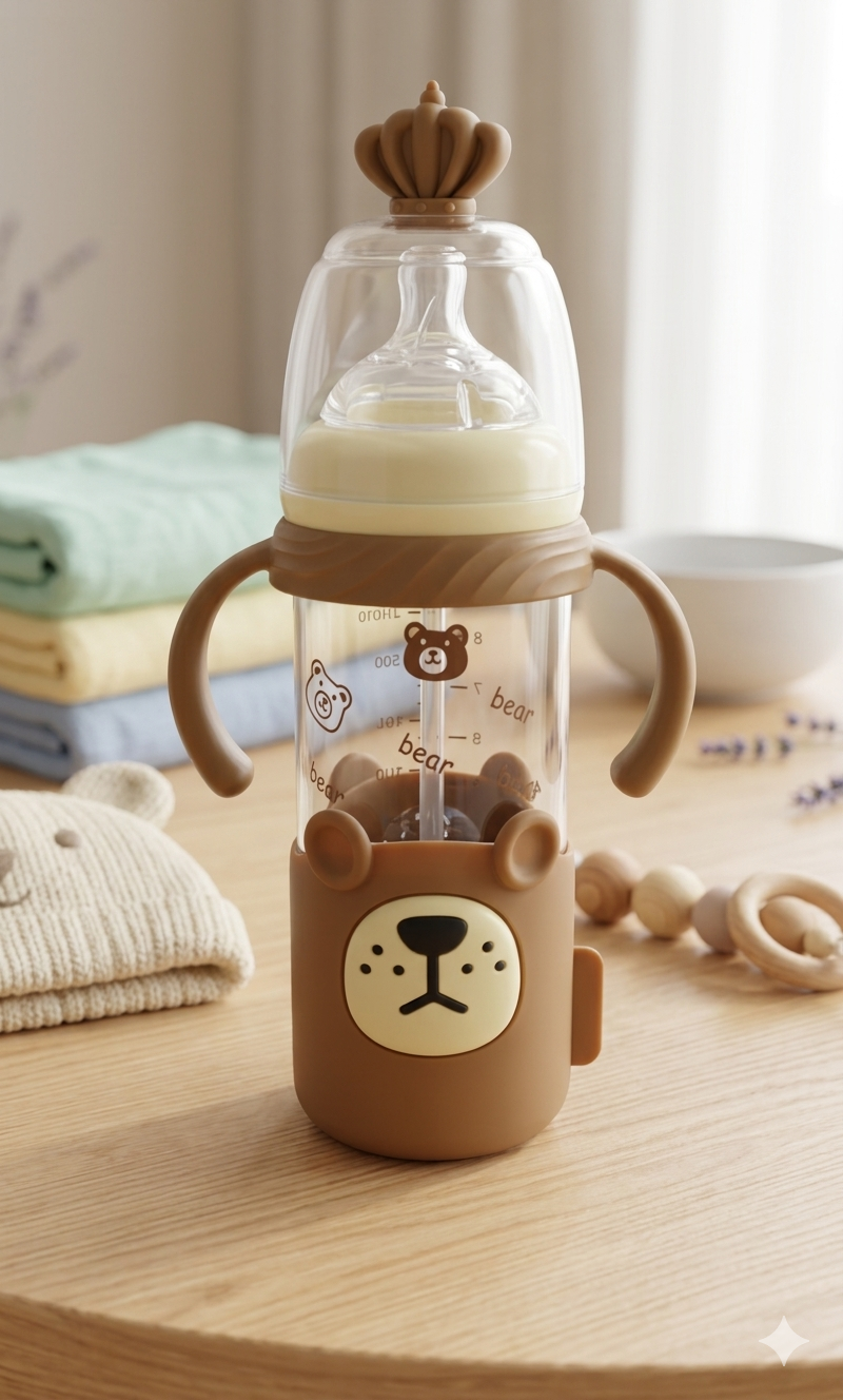 Meiying Tang Glass Bottle//Anti-Fall Baby Bottle//Silicone Sleeve Glass Bottle//Newborn Glass Feeding Set._img_1