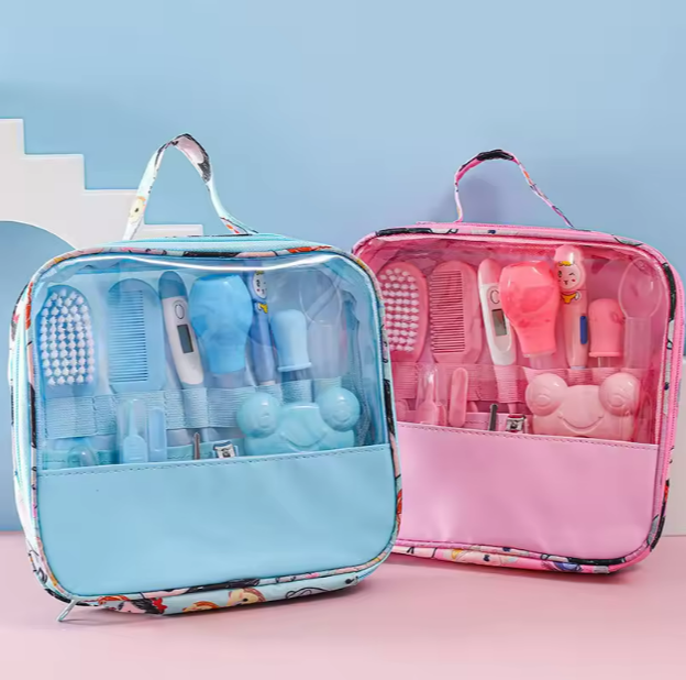 Baby Care Bag 13-Piece Set Baby Nasal Aspirator Nail Scissors Cartoon Set Daily Cleaning Supplies Care Bag