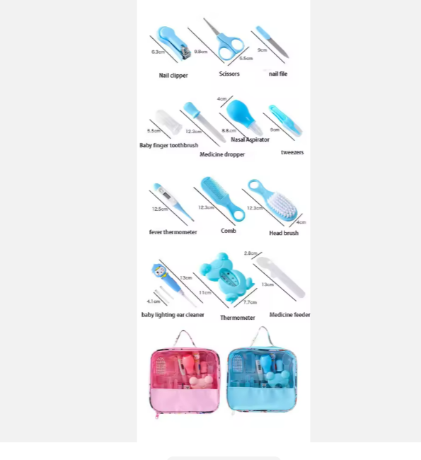 Baby Care Bag 13-Piece Set Baby Nasal Aspirator Nail Scissors Cartoon Set Daily Cleaning Supplies Care Bag_img_3