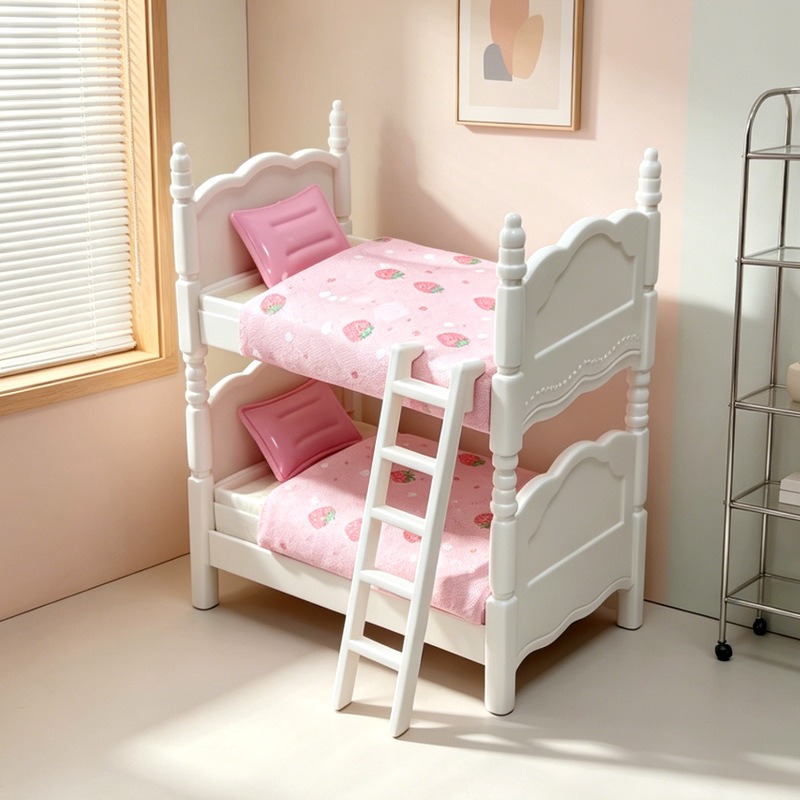 D16 White Bunk Bed with Strawberry Bedding
